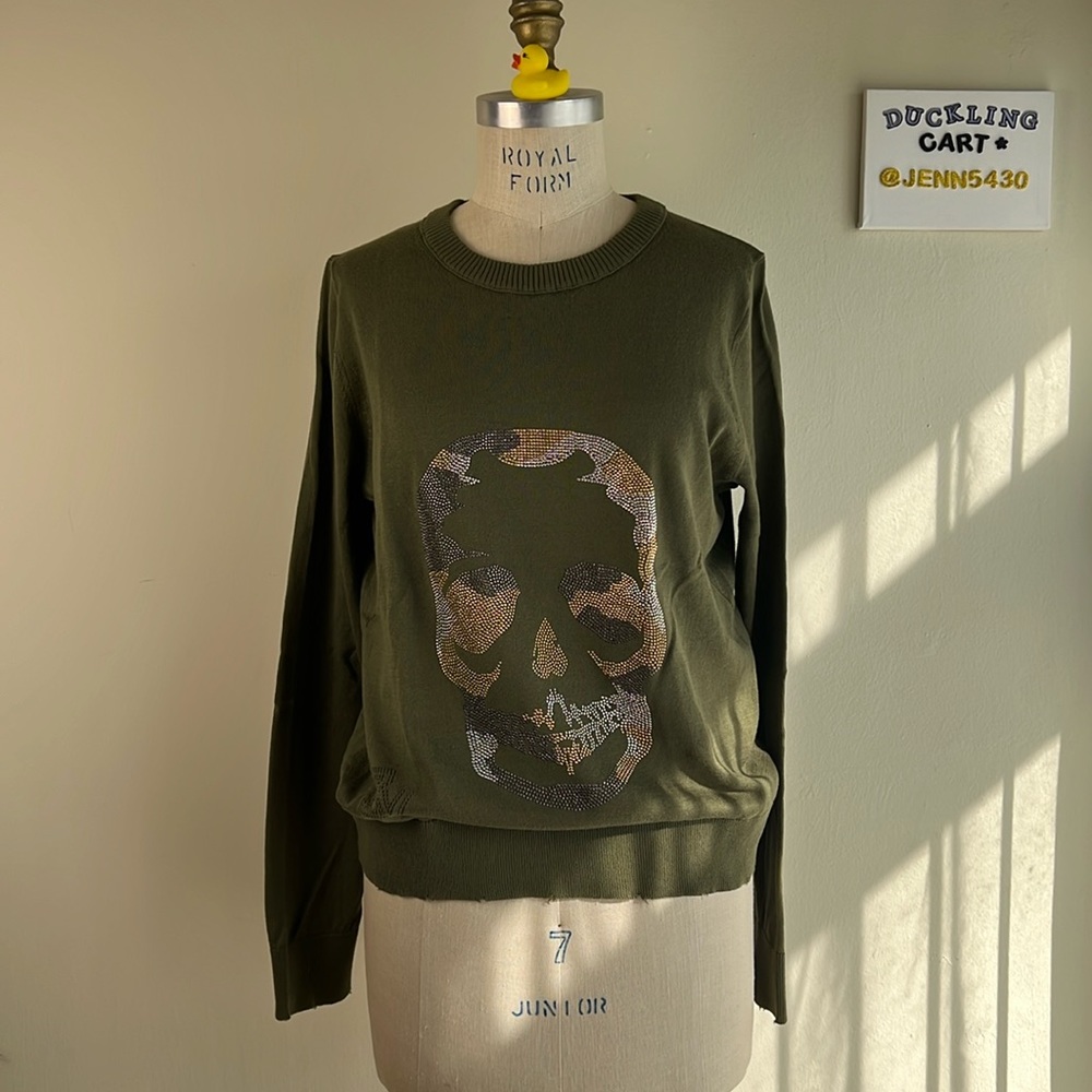 NWT Zadig & Voltaire Miss Camo Skull Strass Sweater   SZ-M